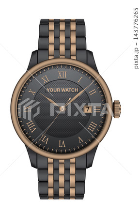 Realistic watch clock chronograph copper dark grey design luxury fashion object for men on white vector 143776265