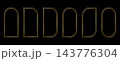 Set of concentric double golden arch and rectangular frames. Luxury gold borders for wedding invitations or greeting cards, event or party banners isolated on black background. Vector illustration 143776304