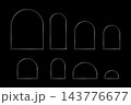 Set of silver concentric arch frames isolated on dark background. Shiny metallic archway shapes in art deco or boho style. Design elements for wedding or greeting card templates. Vector illustration 143776677