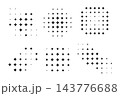Set of star patterns with dotted halftone effect isolated on white background. Collection of different shapes with faded twinkles print. Abstract starry design elements. Vector graphic illustration 143776688