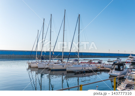 Boats at the dock in Imeretinsky Port, Sochi. Sirius. Krasnodar Krai, Russia. Boats at the dock in Imeretinsky Port, Sochi. Sirius. Krasnodar Krai, Russia. 143777310