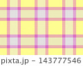 A vibrant seamless plaid pattern featuring soft pastel yellow, pink, and white checkered lines. This stylish tartan texture is perfect for fashion textiles, spring wrapping paper, and web backgrounds. 143777546