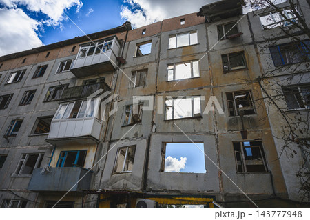 Residential Apartment Building Damaged by Russian Aerial Bomb Attack in Ukraine Residential Apartment Building Damaged by Russian Aerial Bomb Attack in Ukraine 143777948