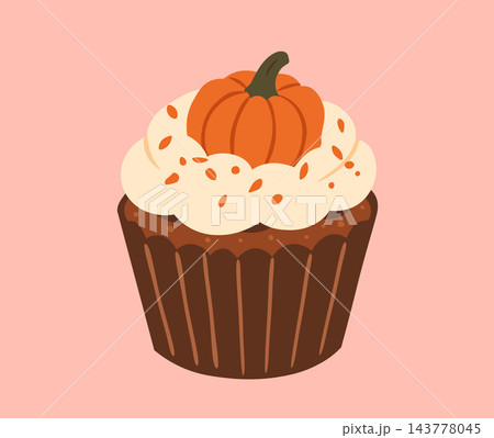Pumpkin Cupcake Vector Clipart Design 143778045