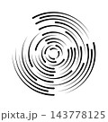Halftone dotted speed lines circle. Geometric art in circle form. Round swirl movement symbol. Halftone circular dotted frame. Vector design element 143778125