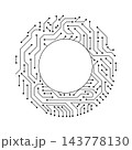 Circuit board circle frame. Abstract digital round frame, hardware board and electronic motherboard pattern vector. Programming science, computer system element 143778130