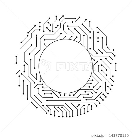 Circuit board circle frame. Abstract digital round frame, hardware board and electronic motherboard pattern vector. Programming science, computer system element Circuit board circle frame. Abstract digital round frame, hardware board and electronic motherboard pattern vector. Programming science, computer system element 143778130