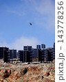 Helicopters flies on construction site of vertically mounted photovoltaic plant, solar panels, future innovation energy concept 143778256