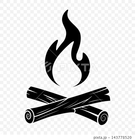 Campfire Icon with Flame and Crossed Logs, Vector Illustration. Black Bonfire and Firewood Silhouette Isolated. Camping, Hiking, Outdoor Adventure and Campsite Vector Illustration Campfire Icon with Flame and Crossed Logs, Vector Illustration. Black Bonfire and Firewood Silhouette Isolated. Camping, Hiking, Outdoor Adventure and Campsite Vector Illustration 143778520