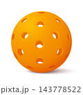 Pickleball Ball Vector Illustration. 3d Orange Pickleball Ball Illustration. Plastic Sports Ball with Holes for Game, Training, Court Sport, Recreation, Equipment Design 143778522