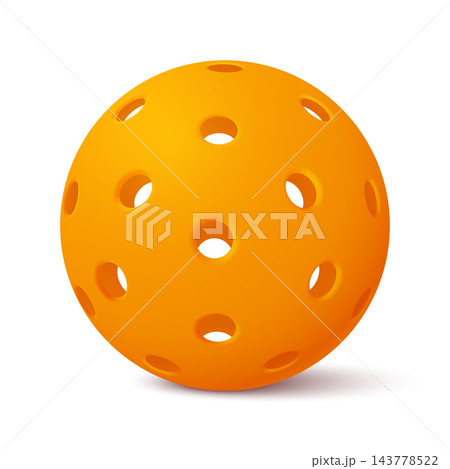 Pickleball Ball Vector Illustration. 3d Orange Pickleball Ball Illustration. Plastic Sports Ball with Holes for Game, Training, Court Sport, Recreation, Equipment Design Pickleball Ball Vector Illustration. 3d Orange Pickleball Ball Illustration. Plastic Sports Ball with Holes for Game, Training, Court Sport, Recreation, Equipment Design 143778522