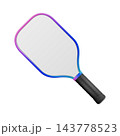 White Pickleball Paddle, 3d Vector Illustration. Blank Pickleball Paddle Mockup with Black Handle. Pickleball Paddle Isolated for Paddle Sports, Training, Match, Tournament, Club, Court, Recreation 143778523