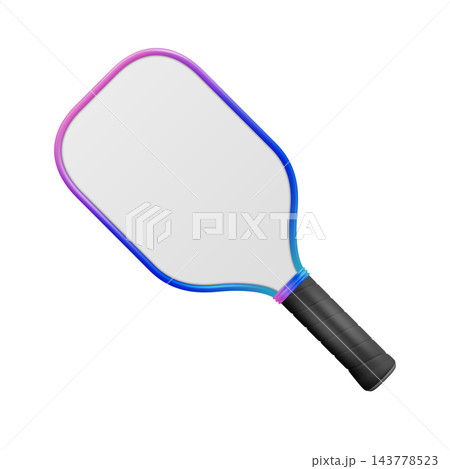 White Pickleball Paddle, 3d Vector Illustration. Blank Pickleball Paddle Mockup with Black Handle. Pickleball Paddle Isolated for Paddle Sports, Training, Match, Tournament, Club, Court, Recreation 143778523