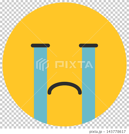 Yellow crying face with long tears, isolated illustration 143778617