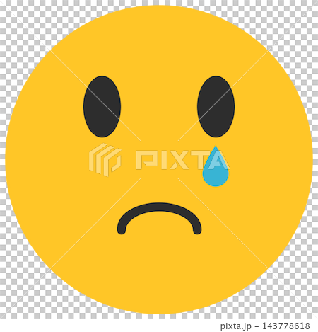 Yellow sad face with teardrop, isolated illustration 143778618