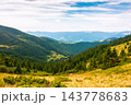 coniferous forest on a mountain slope. Ukrainian Carpathians in summertime. Chornohora ridge. forested dale beneath an overcast vault. lush greenery. view from mountain top coniferous forest on a mountain slope. Ukrainian Carpathians in summertime. Chornohora ridge. forested dale beneath an overcast vault. lush greenery. view from mountain top 143778683