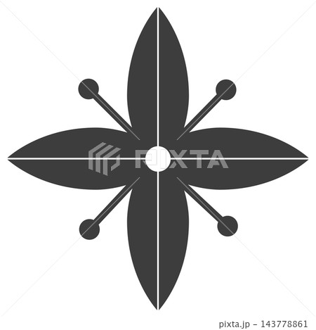 Dark monochrome four petal flower, isolated illustration 143778861