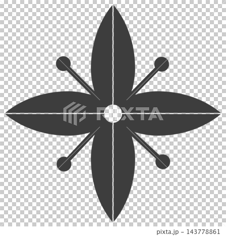 Dark monochrome four petal flower, isolated illustration 143778861