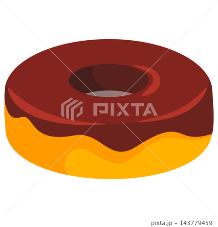Frosted cocoa doughnut ring for coffee shop menus bakery signs and sweet treat packaging 143779459