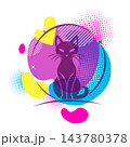 cat logo. Hand drawn. Not AI, vector illustration. 143780378