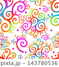 Seamless colored pattern of colorful swirls. hand drawing. Not AI. Vector illustration. 143780536