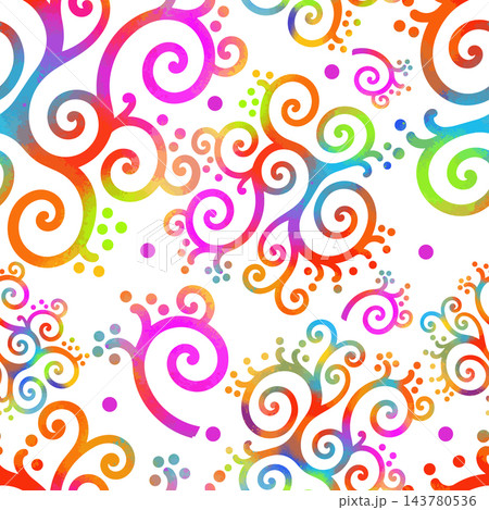 Seamless colored pattern of colorful swirls. hand drawing. Not AI. Vector illustration. 143780536