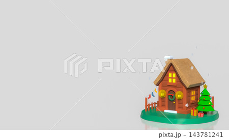 Charming Miniature Christmas House with Decorated Tree and Gifts on White Background 3d render. 143781241