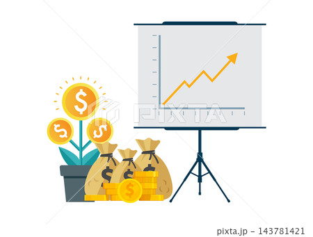 financial growth concept with money tree chart and sacks of cash financial growth concept with money tree chart and sacks of cash 143781421