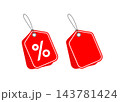 red sale price tags with percentage symbol hanging on strings isolated 143781424