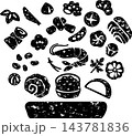 おせち料理 お正月 アイコン 版画 はんこ シルエット 手描き 飾り 日本 和食 イラスト素材セット おせち料理 お正月 アイコン 版画 はんこ シルエット 手描き 飾り 日本 和食 イラスト素材セット 143781836