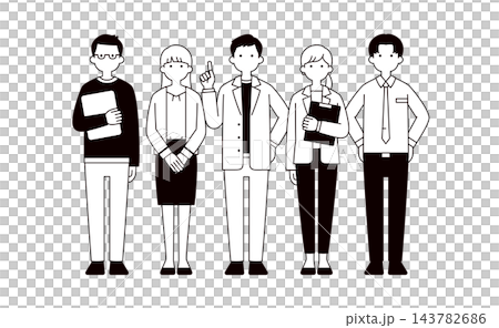 A set of simple line-drawn full-body vector illustrations of several male and female business professionals working in an office. A set of simple line-drawn full-body vector illustrations of several male and female business professionals working in an office. 143782686