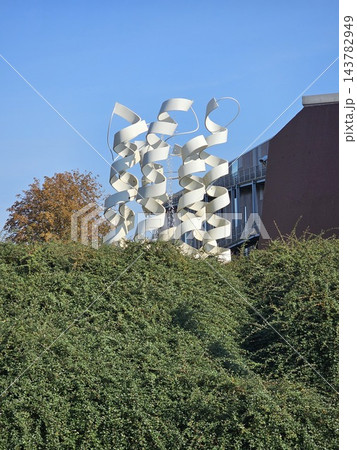 Warsaw, Poland - October 7, 2026: Abstract metal sculpture near Copernicus Science Centre 143782949