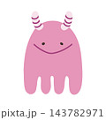 縞模様のツノがある可愛いピンク色のお化け風モンスターイラスト 143782971