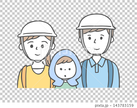 An illustration of a couple with a child wearing helmets. 143783159