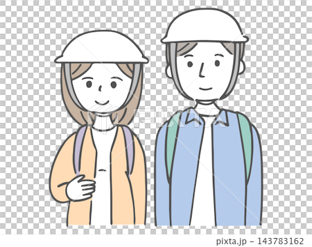 災害時に避難する妊婦と夫のイラスト 災害時に避難する妊婦と夫のイラスト 143783162