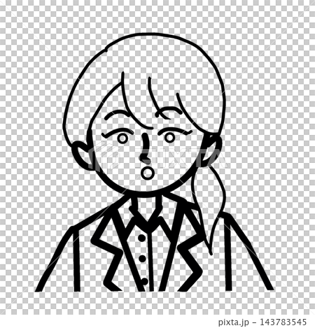 一幅特寫線條畫，描繪了一位身穿西裝、表情驚訝的女員工。 143783545