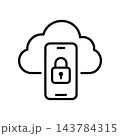 セキュアクラウドにバックアップされたスマートフォン モノクロアイコン 143784315