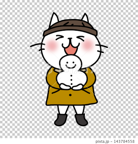 A white cat holding a small snowman A white cat holding a small snowman 143784558