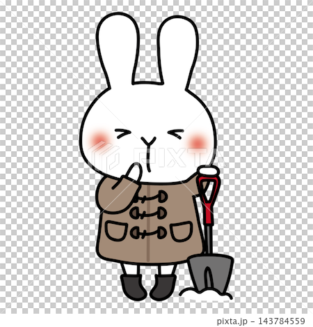 A white rabbit holding a snow shovel. A white rabbit holding a snow shovel. 143784559