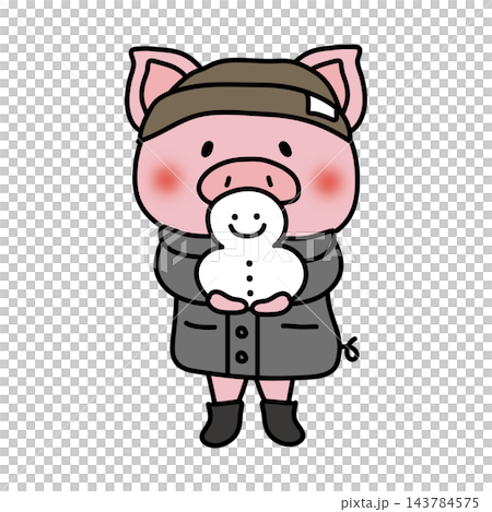 A pig holding a small snowman A pig holding a small snowman 143784575