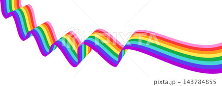 LGBTQ original Pride month flag shape. Rainbow ribbon wave shape. Rainbow color wavy lines for banner, poster, flyer, brochure, booklet, cover. Vector colorful linear graphic design background LGBTQ original Pride month flag shape. Rainbow ribbon wave shape. Rainbow color wavy lines for banner, poster, flyer, brochure, booklet, cover. Vector colorful linear graphic design background 143784855