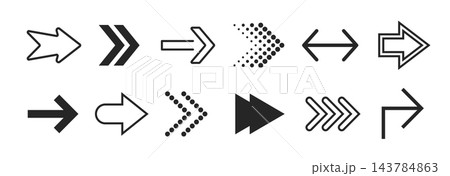 Different arrow icon set. Dotted and linear direction symbol collection. Black pointer arrows pack for navigation, infographic, movement design, process. Various cursor sign element bundle. Vector Different arrow icon set. Dotted and linear direction symbol collection. Black pointer arrows pack for navigation, infographic, movement design, process. Various cursor sign element bundle. Vector 143784863