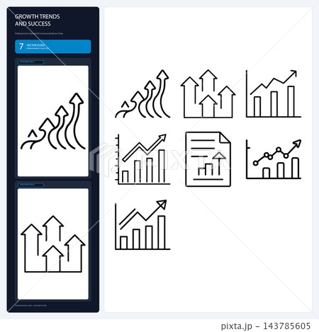 Growth Trends and Success Rising Arrow Corporate Graph Line Icons 143785605
