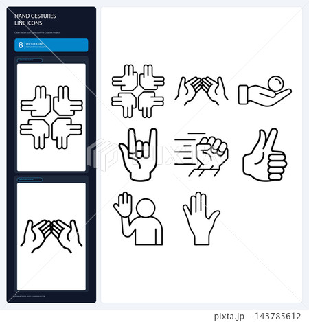 Hand Gesture Line Icons Fist Pointing Thumbs...のイラスト素材 [143785612] - PIXTA
