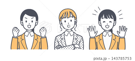 スーツ姿の女性のイラストセット スーツ姿の女性のイラストセット 143785753