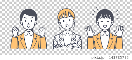 スーツ姿の女性のイラストセット スーツ姿の女性のイラストセット 143785753