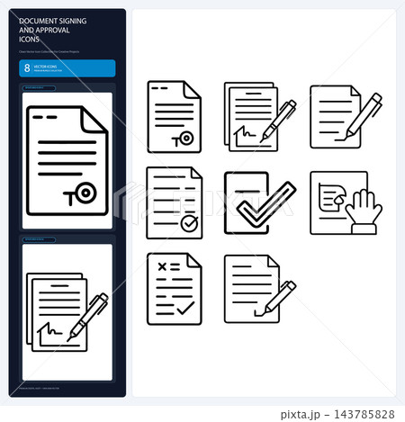 Document Signing and Approval Icons Contract Endorsement Sheet Set 143785828