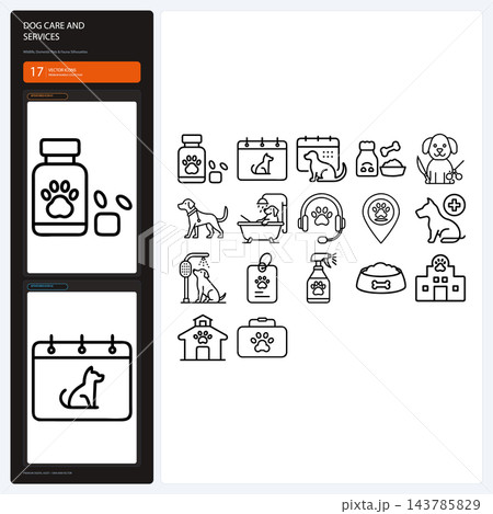 Dog Care and Veterinary Services Line Icons Canine Grooming Set 143785829