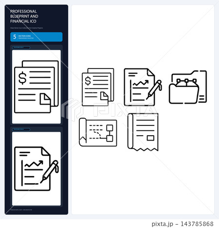 Architectural Blueprint and Financial Icons Project Planning Set 143785868