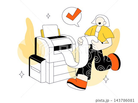Printing Vector Illustration Featuring Digital Print Services, Colorful Inkjet Printer, Paper Sheets, Graphic Design, and Publishing Technology 143786081